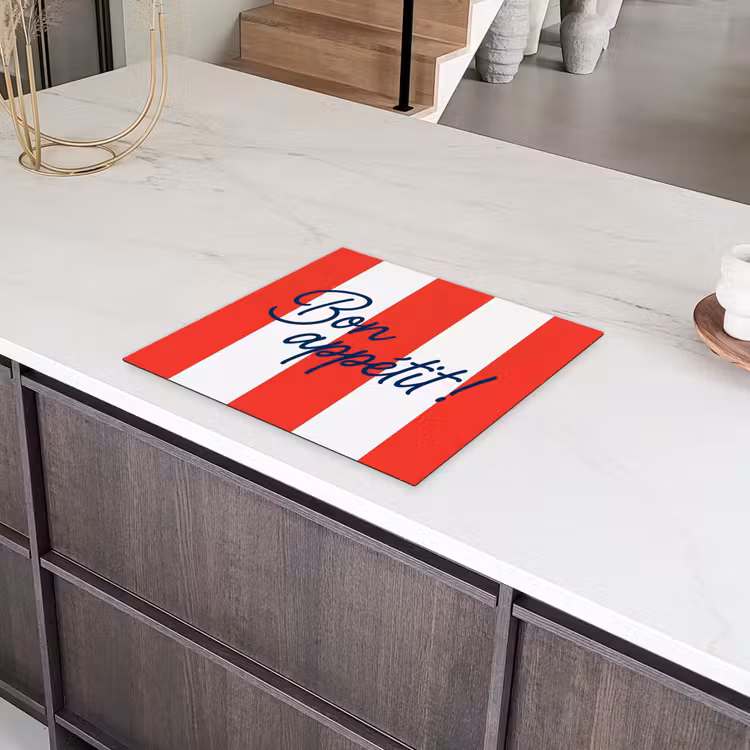 Eten - Spreuk - Keuken - Grafisch - Rood-Wit Inductie beschermer vinyl 3mm middel -sfeer8