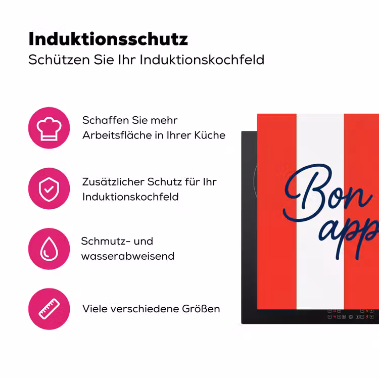 Eten - Spreuk - Keuken - Grafisch - Rood-Wit Inductie beschermer vinyl 3mm middel -zzzzzzz-lf-ups