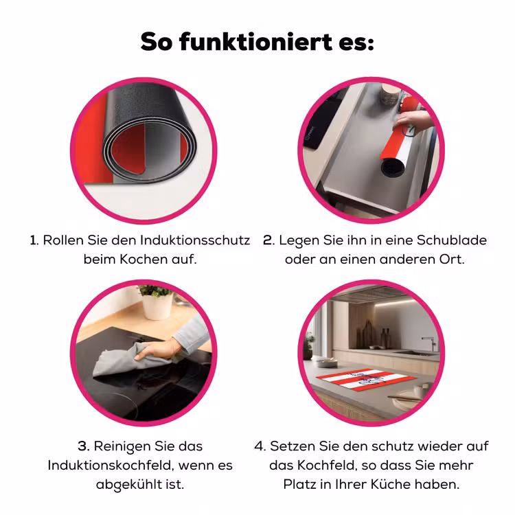 Eten - Spreuk - Keuken - Grafisch - Rood-Wit Inductie beschermer vinyl 3mm middel -zzzzzzz-lf-werking