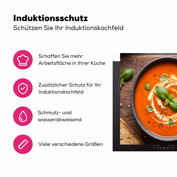 Eten - Soep - Basilicum - Rustiek - Rood Inductie beschermer vinyl 3mm middel -zzzzzzz-lf-ups