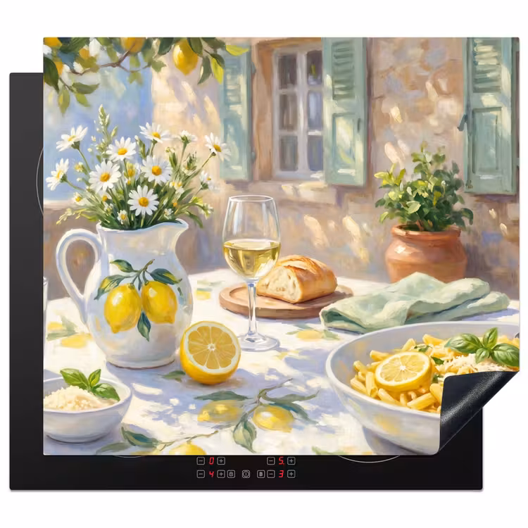 Eten - Terras - Zomer - Geschilderd - Geel Inductie beschermer vinyl 3mm middel -3d