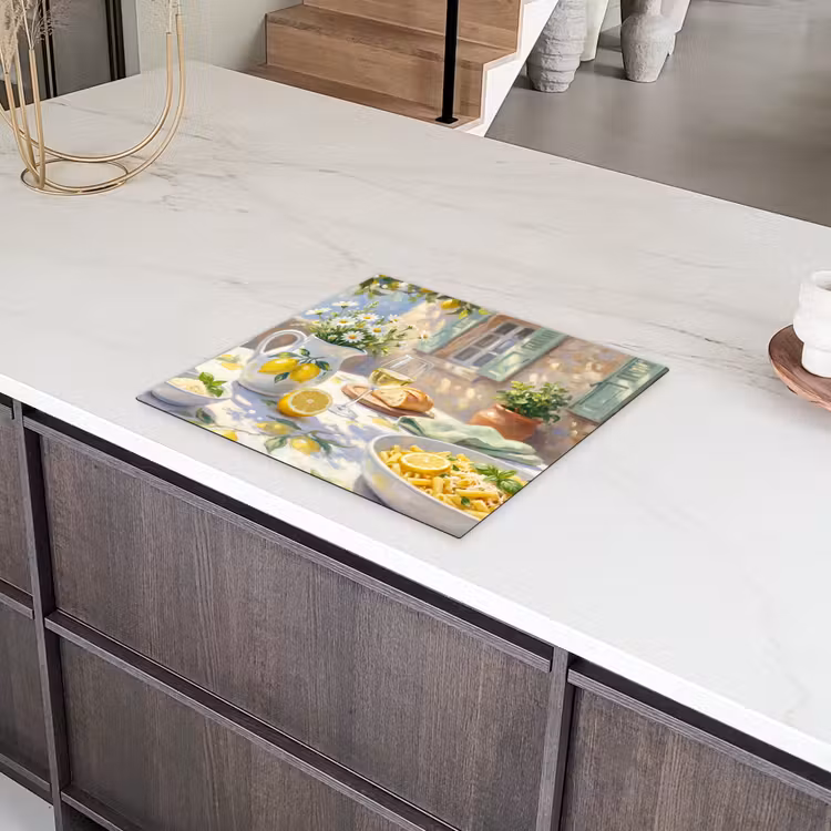 Eten - Terras - Zomer - Geschilderd - Geel Inductie beschermer vinyl 3mm middel -sfeer8