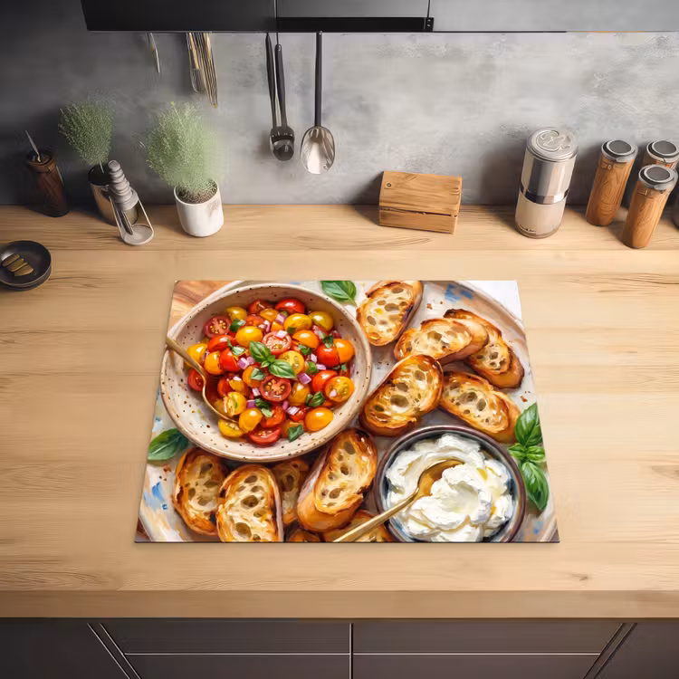 Eten - Tomaat - Brood - Kleurrijk - Keuken Inductie beschermer vinyl 3mm middel -sfeer5