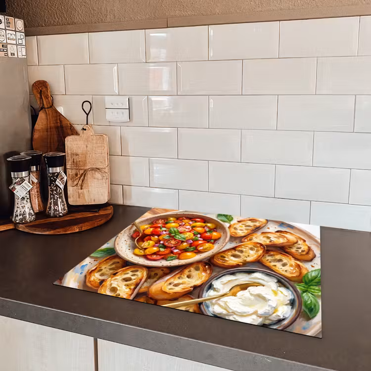 Eten - Tomaat - Brood - Kleurrijk - Keuken Inductie beschermer vinyl 3mm middel -sfeer3