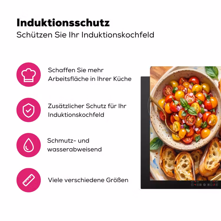 Eten - Tomaat - Brood - Kleurrijk - Keuken Inductie beschermer vinyl 3mm middel -zzzzzzz-lf-ups