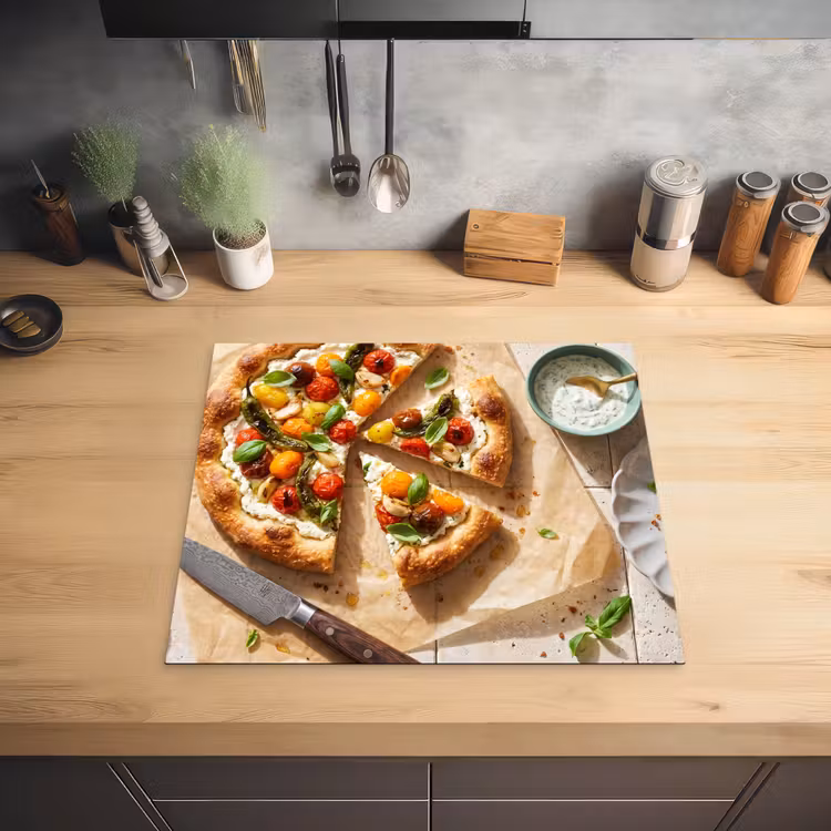 Eten - Tomaten - Basilicum - Maaltijd - Vers Inductie beschermer vinyl 3mm middel -sfeer5