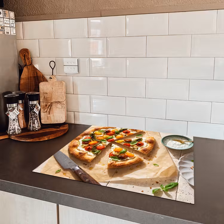 Eten - Tomaten - Basilicum - Maaltijd - Vers Inductie beschermer vinyl 3mm middel -sfeer3