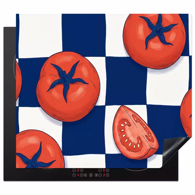 Eten - Tomaten - Keuken - Illustratie - Rood-Blauw Inductie beschermer vinyl 3mm middel -3d