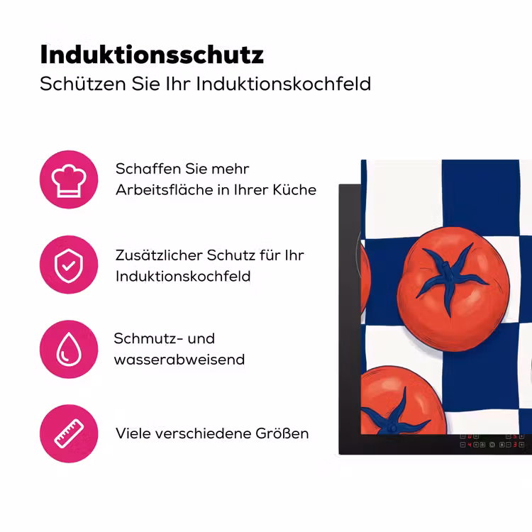 Eten - Tomaten - Keuken - Illustratie - Rood-Blauw Inductie beschermer vinyl 3mm middel -zzzzzzz-lf-ups