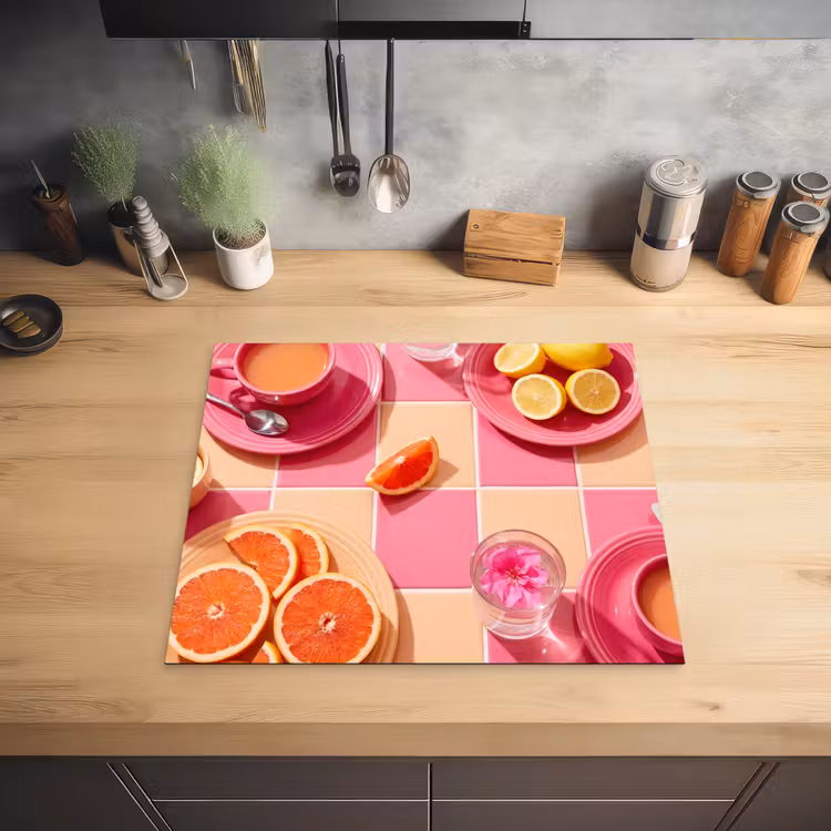 Eten - Citrusvruchten - Stillevens - Roze - Oranje Inductie beschermer vinyl 3mm middel -sfeer5