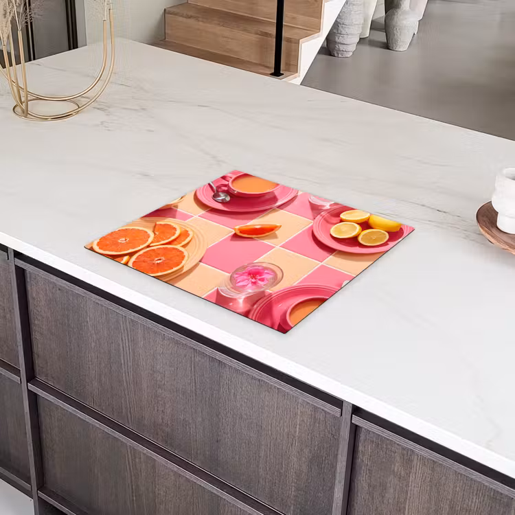 Eten - Citrusvruchten - Stillevens - Roze - Oranje Inductie beschermer vinyl 3mm middel -sfeer8
