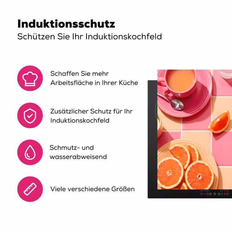 Eten - Citrusvruchten - Stillevens - Roze - Oranje Inductie beschermer vinyl 3mm middel -zzzzzzz-lf-ups