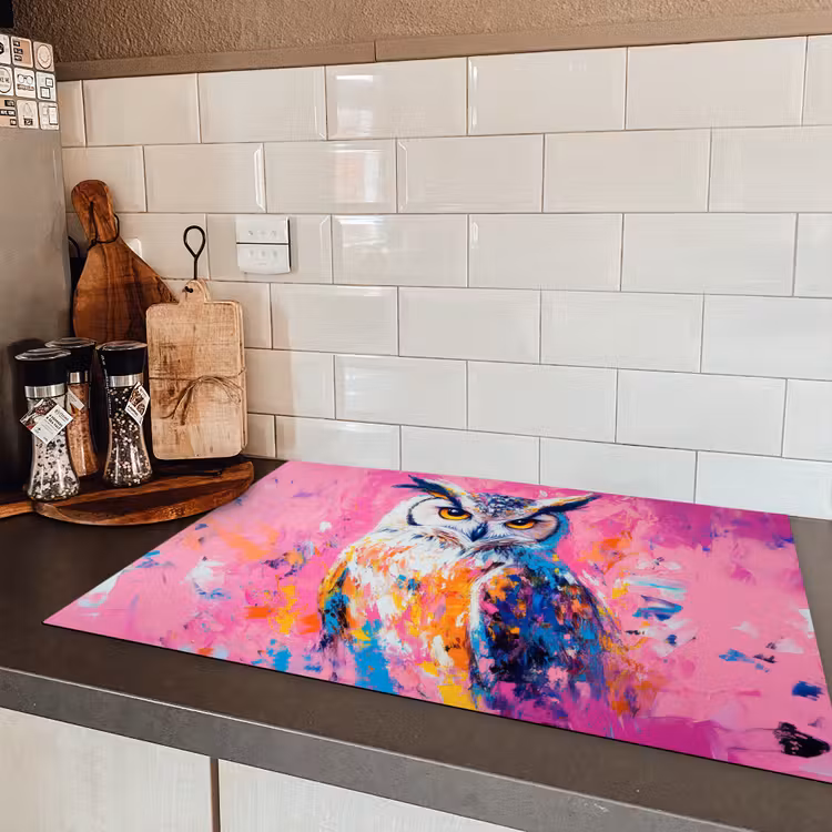 Uil - Roze - Blauw - Verf - Abstract Inductie beschermer vinyl 3mm klein -sfeer3