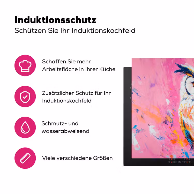 Uil - Roze - Blauw - Verf - Abstract Inductie beschermer vinyl 3mm klein -zzzzzzz-lf-ups