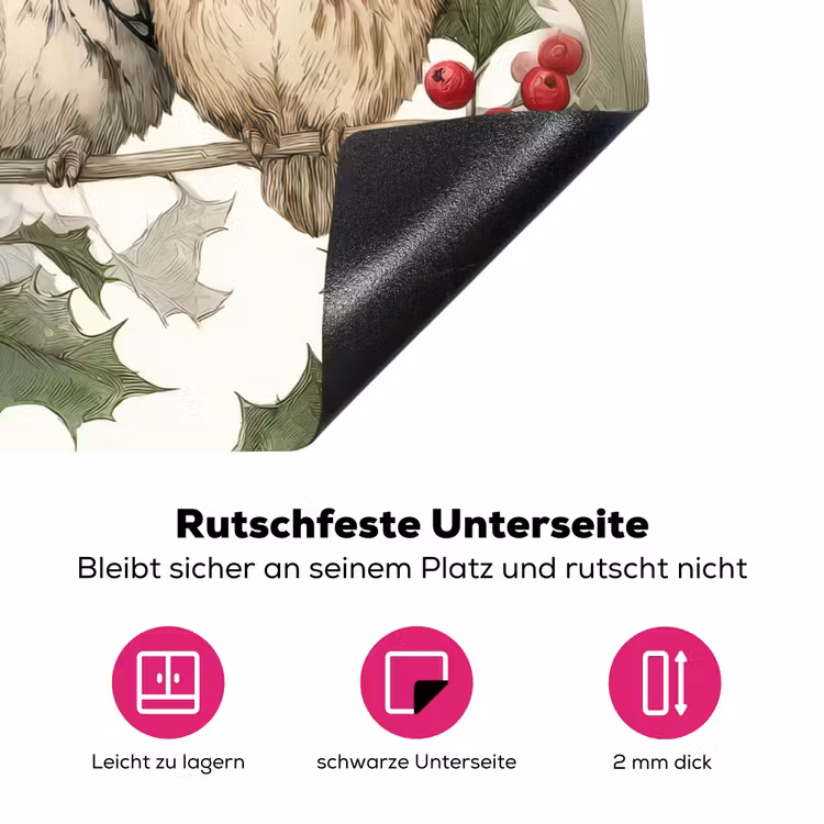 Uilen - Tak - Hulstblaadjes - Kerstmuts Inductie beschermer vinyl 3mm klein -zzzzzzz-lf-onderkant