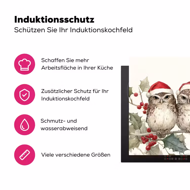 Uilen - Tak - Hulstblaadjes - Kerstmuts Inductie beschermer vinyl 3mm klein -zzzzzzz-lf-ups