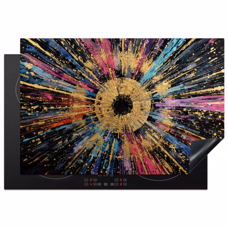 Explosie - Goud - Kleurrijk - Abstract Inductie beschermer vinyl 3mm klein -3d