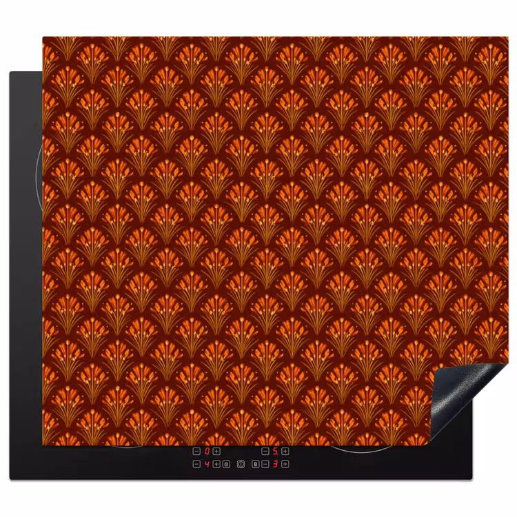 Waaiers - Art Deco - Botanisch - Roestbruin - Oranje Inductie beschermer vinyl 3mm middel 274 -3d