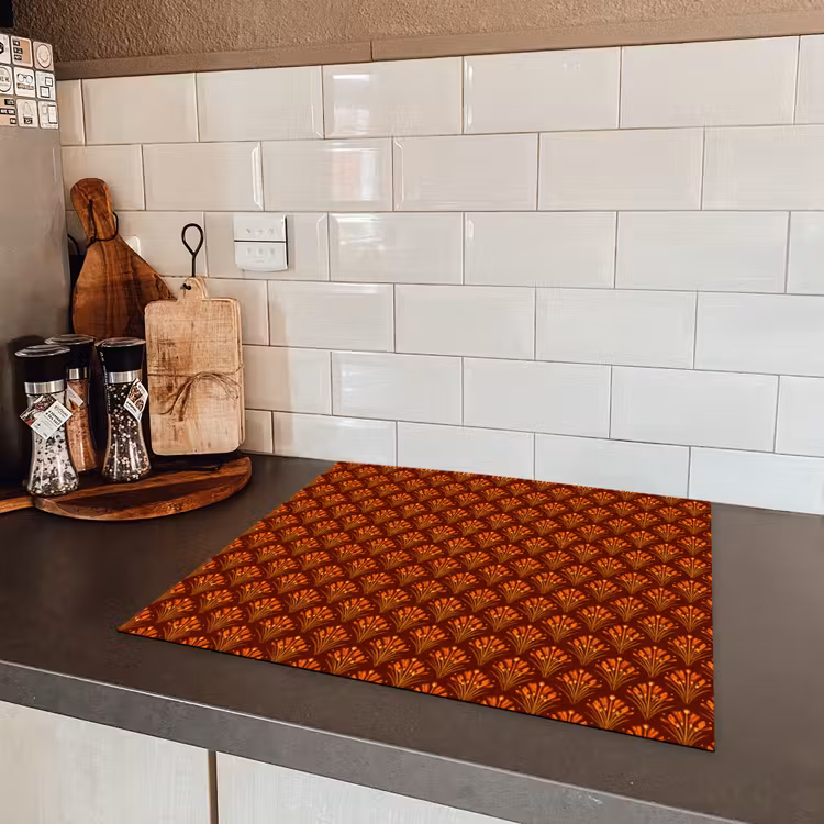 Waaiers - Art Deco - Botanisch - Roestbruin - Oranje Inductie beschermer vinyl 3mm middel 274 -sfeer3