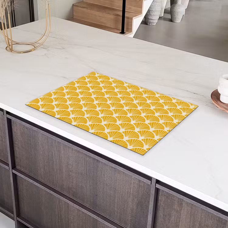 Waaiers - Art Deco - Retro - Okergeel Inductie beschermer vinyl 3mm klein 276 -sfeer8