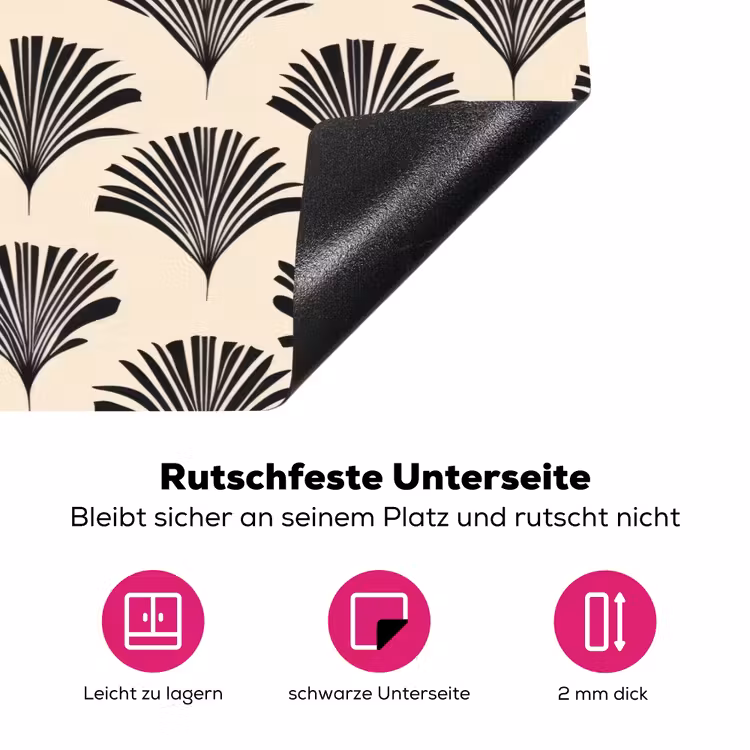 Waaiers - Botanisch - Zwart - Beige Inductie beschermer vinyl 3mm klein 276 -zzzzzzz-lf-onderkant