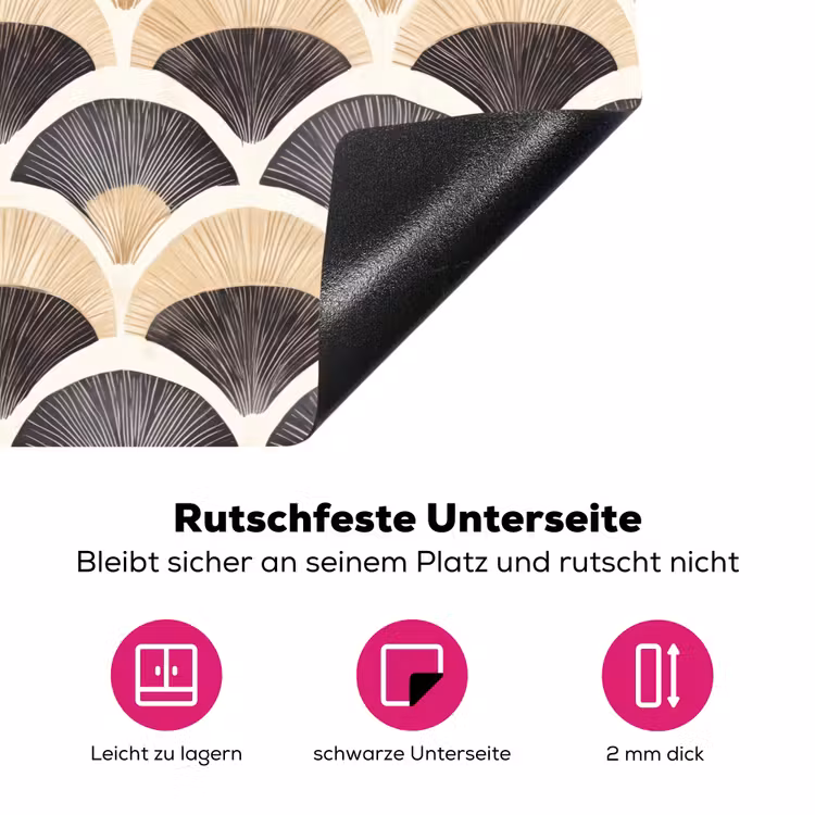 Waaier - Patroon - Zwart - Beige Inductie beschermer vinyl 3mm klein 276 -zzzzzzz-lf-onderkant
