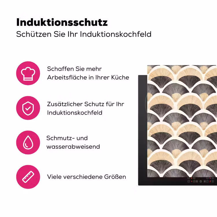 Waaier - Patroon - Zwart - Beige Inductie beschermer vinyl 3mm klein 276 -zzzzzzz-lf-ups