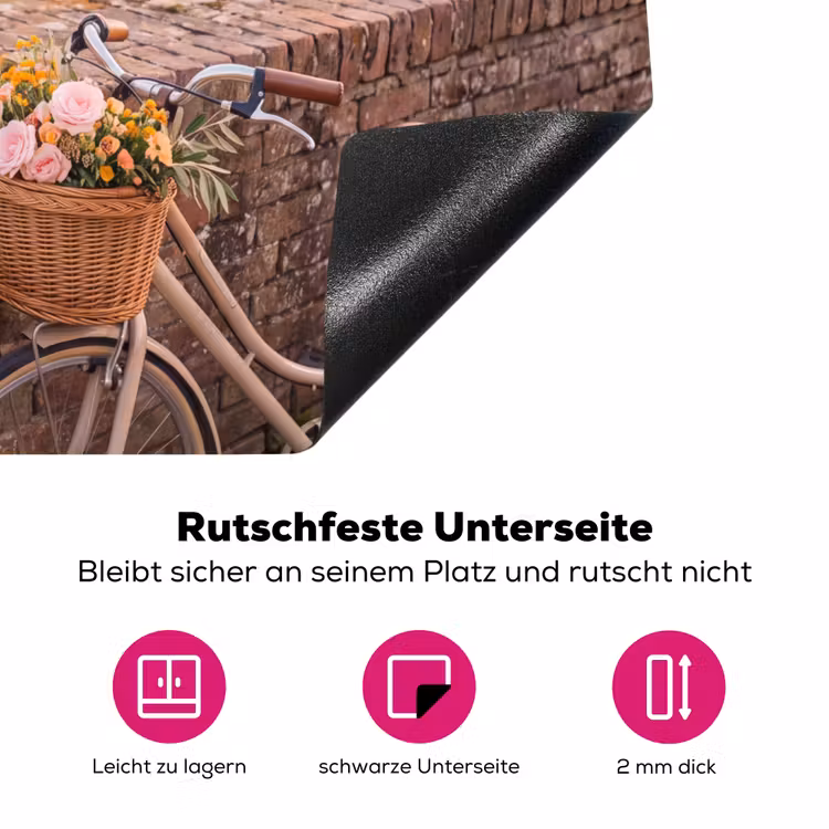 Fiets - Bloemen - Toscane - Landschap - Roze Inductie beschermer vinyl 3mm middel -zzzzzzz-lf-onderkant