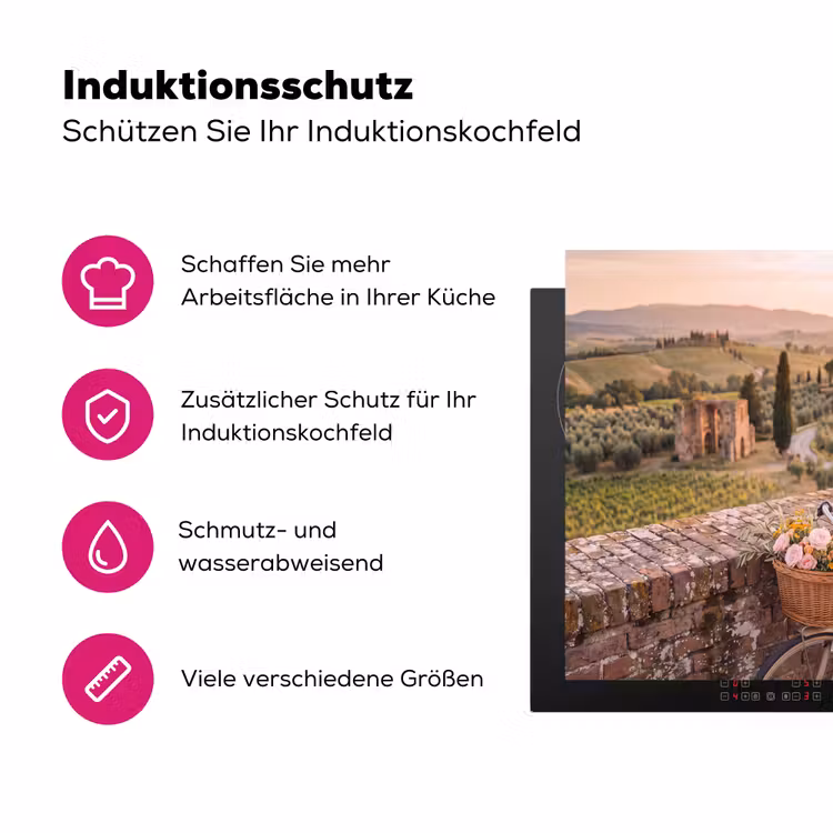 Fiets - Bloemen - Toscane - Landschap - Roze Inductie beschermer vinyl 3mm middel -zzzzzzz-lf-ups