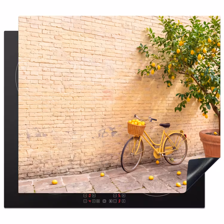 Fiets - Mand - Eten - Geel - Zomer Inductie beschermer vinyl 3mm middel -3d