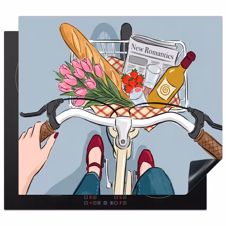 Fiets - Picknick - Zomer - Illustratie Inductie beschermer vinyl 3mm middel -3d