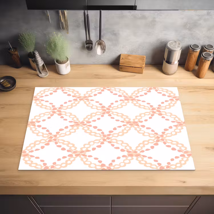 Koraalkleur - Vlechtmotief - Wit Inductie beschermer vinyl 3mm klein 276 -sfeer5