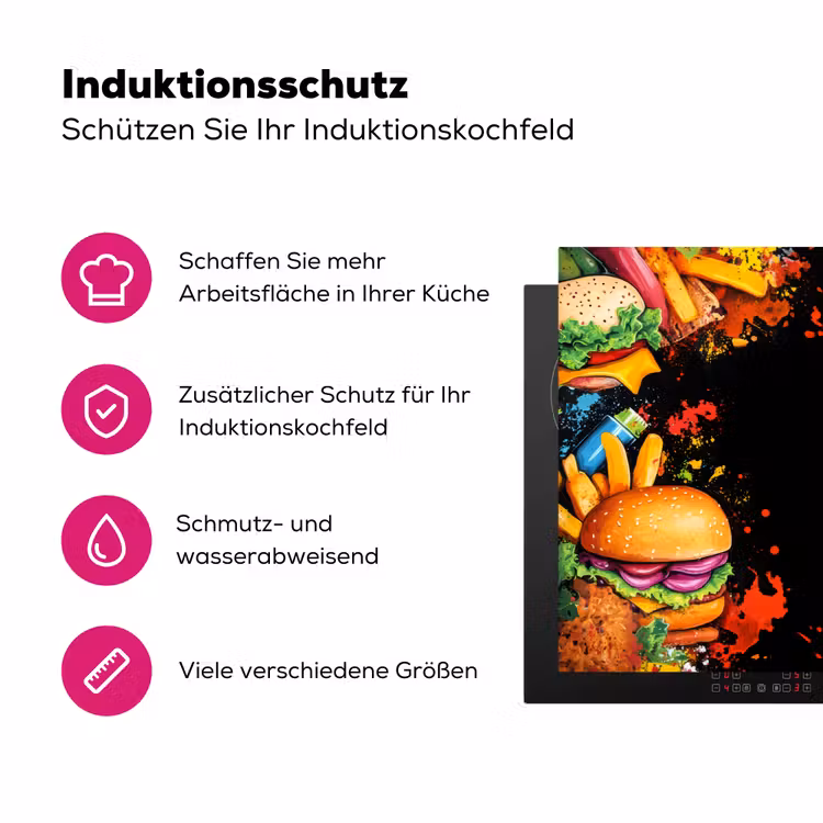 Fastfood - Graffiti - Hamburger - Eten - Modern Inductie beschermer vinyl 3mm klein -zzzzzzz-lf-ups