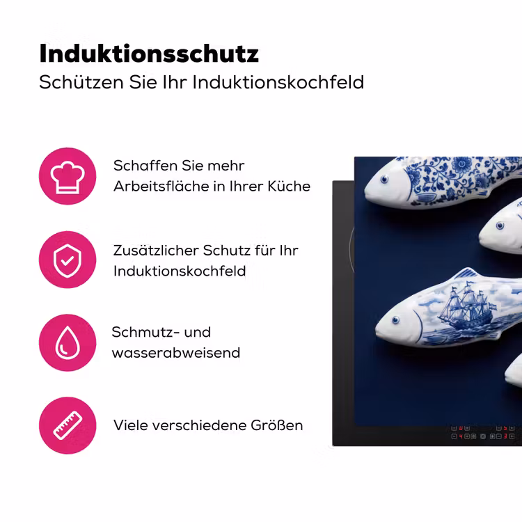 Vissen - Delfts - Blauw - Keramiek Inductie beschermer vinyl 3mm klein -zzzzzzz-lf-ups