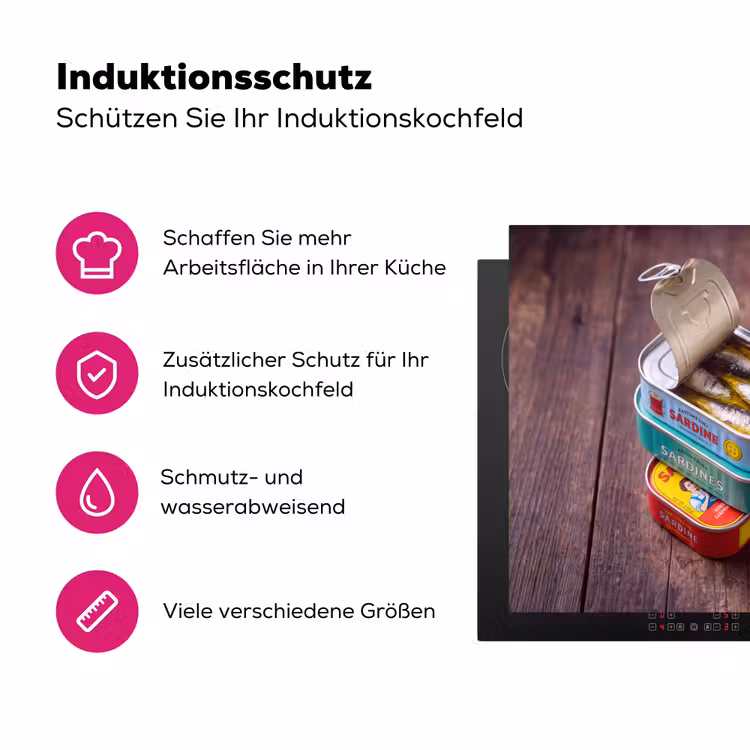 Herdabdeckplatte - Fisch – Dosen – Küche - Vis - Blikjes - Keuken Inductie beschermer vinyl 3mm middel