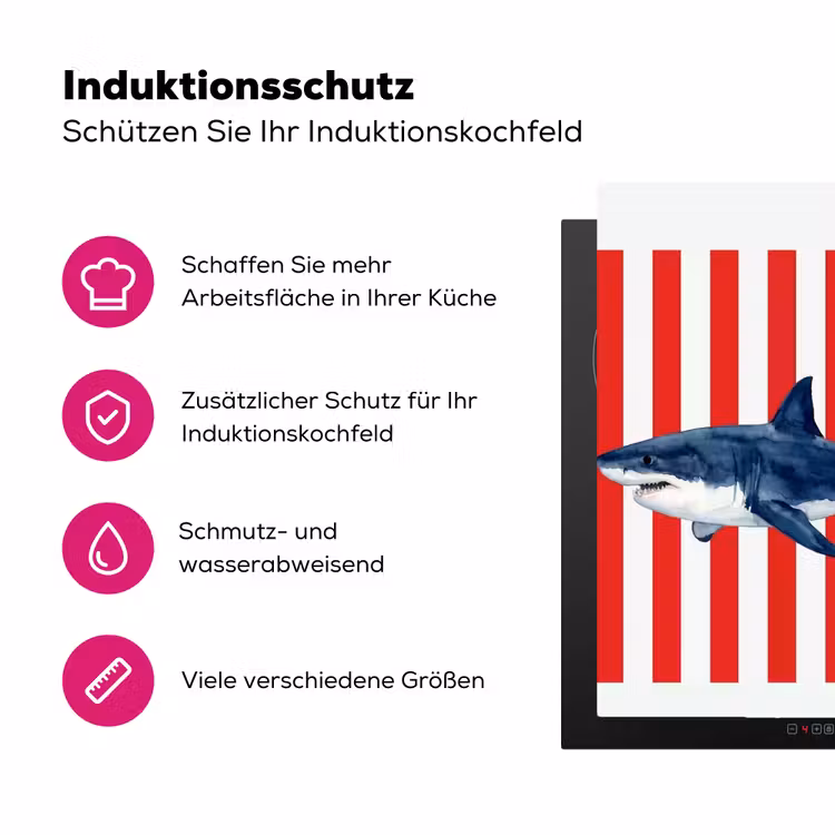 Vis - Haai - Zee - Illustratie - Blauw Inductie beschermer vinyl 3mm middel -zzzzzzz-lf-ups