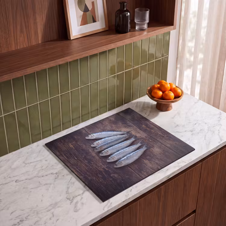 Herdabdeckplatte - Fisch – Holz – Essen - Vis - Hout - Eten Inductie beschermer vinyl 3mm middel