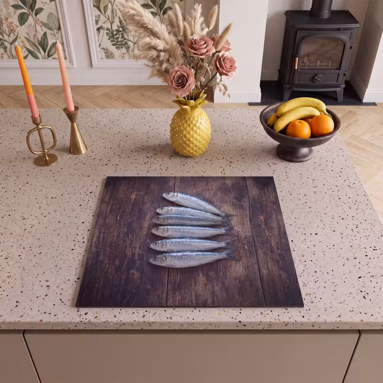 Herdabdeckplatte - Fisch – Holz – Essen - Vis - Hout - Eten Inductie beschermer vinyl 3mm middel