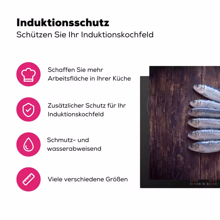 Herdabdeckplatte - Fisch – Holz – Essen - Vis - Hout - Eten Inductie beschermer vinyl 3mm middel