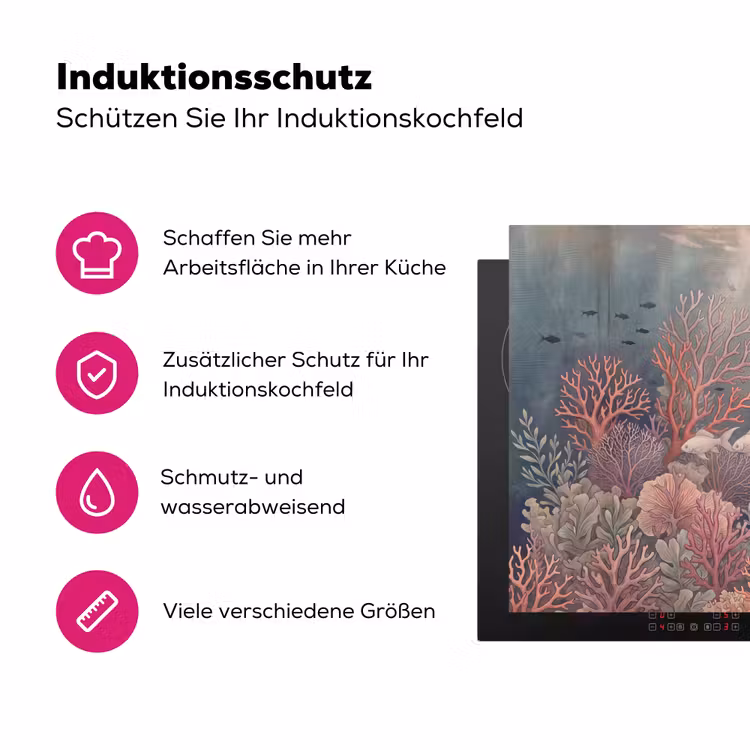 Vis - Koraal - Onderwater - Illustratie - Vintage Inductie beschermer vinyl 3mm klein -zzzzzzz-lf-ups