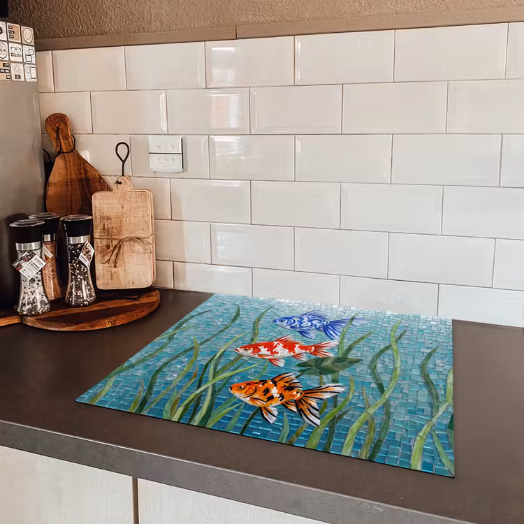 Vis - Mozaïek - Onderwater - Kleurrijk - Dieren Inductie beschermer vinyl 3mm middel -sfeer3