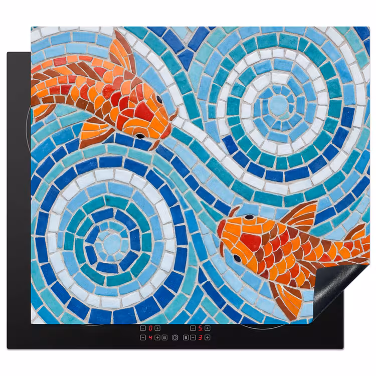 Vis - Mozaïek - Water - Decoratief - Blauw Inductie beschermer vinyl 3mm middel -3d