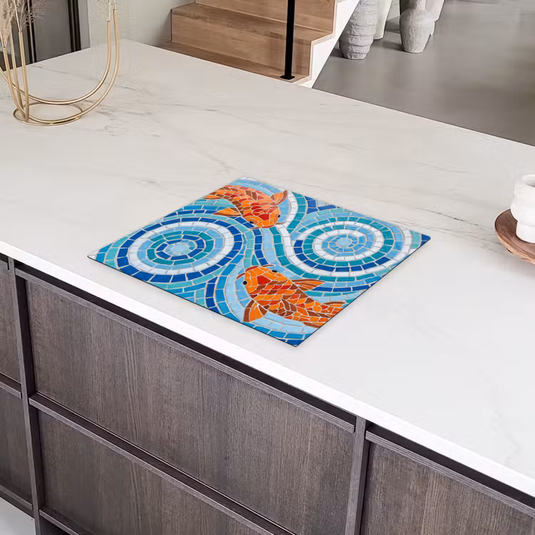 Vis - Mozaïek - Water - Decoratief - Blauw Inductie beschermer vinyl 3mm middel -sfeer8
