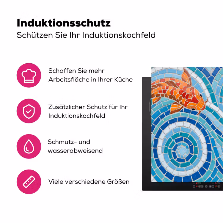 Vis - Mozaïek - Water - Decoratief - Blauw Inductie beschermer vinyl 3mm middel -zzzzzzz-lf-ups