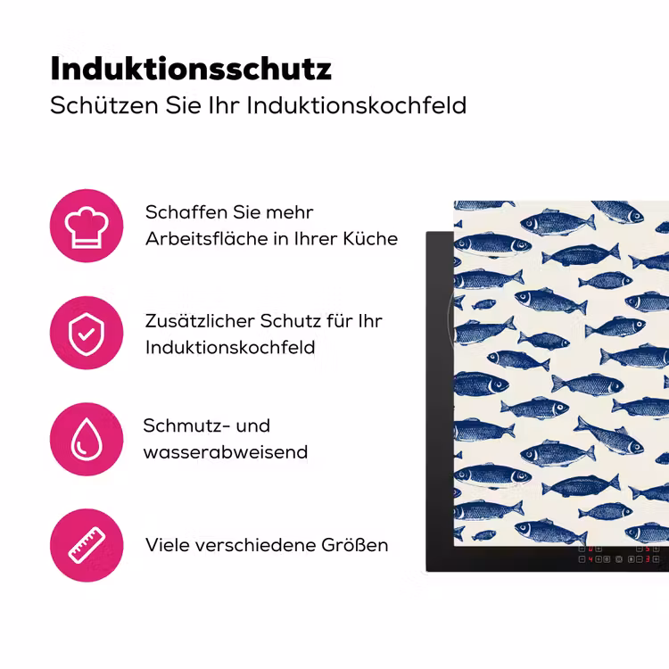 Vissen - Patroon - Blauw - Wit Inductie beschermer vinyl 3mm klein 276 -zzzzzzz-lf-ups