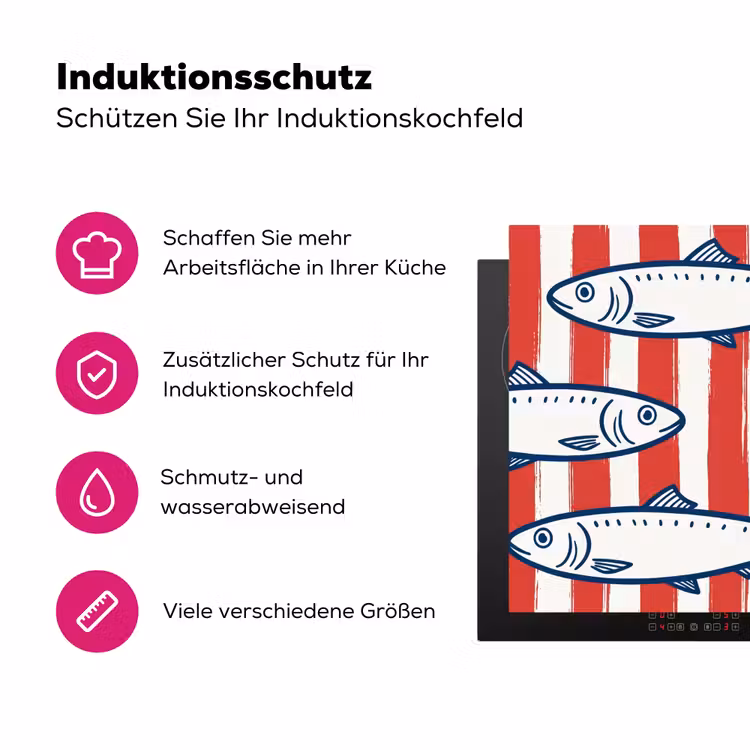 Vis - Patroon - Strepen - Illustratie - Rood Inductie beschermer vinyl 3mm middel -zzzzzzz-lf-ups