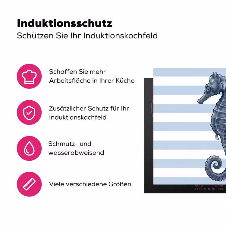 Vis - Oceaan - Illustratie - Blauw - Strepen Inductie beschermer vinyl 3mm middel -zzzzzzz-lf-ups