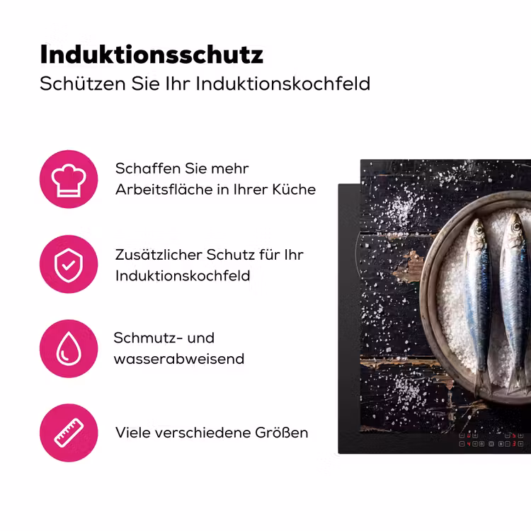 Herdabdeckplatte - Fisch – Salz – Essen - Vis - Zout - Eten Inductie beschermer vinyl 3mm middel