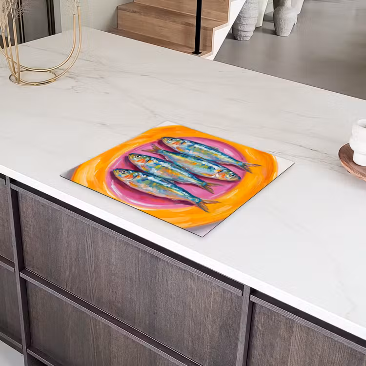 Vis - Vier - Eten - Modern - Kleurrijk Inductie beschermer vinyl 3mm middel -sfeer8