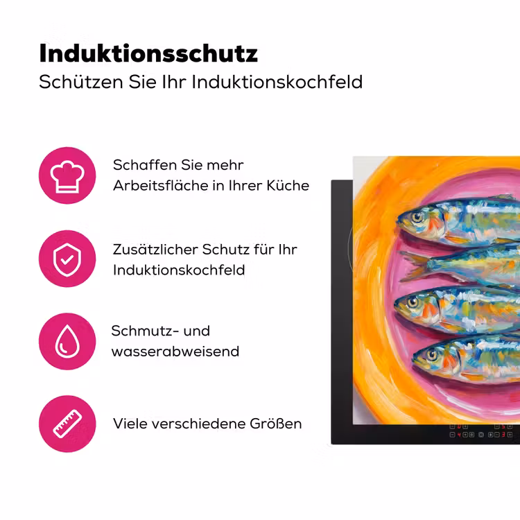 Vis - Vier - Eten - Modern - Kleurrijk Inductie beschermer vinyl 3mm middel -zzzzzzz-lf-ups